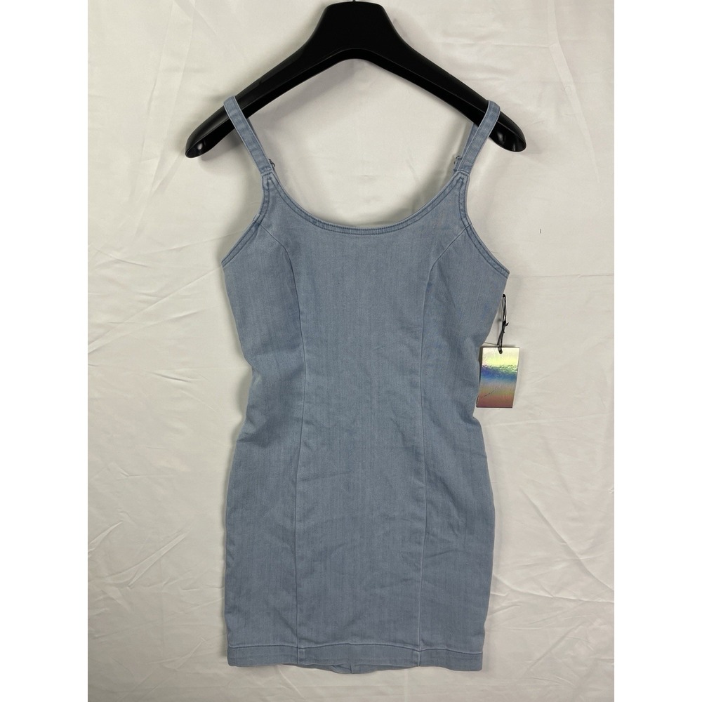 NWT IRIS Denim & Contemporary Bodycon Mini Dress Women's Small Blue Zip Back